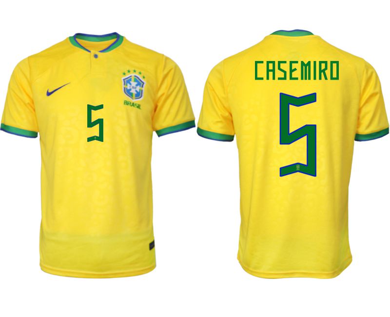 Men 2022 World Cup National Team Brazil home aaa version yellow #5 Soccer Jersey